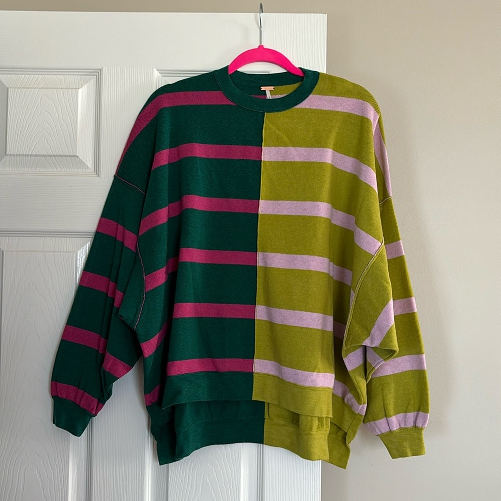 Free People Colorblock Striped Sweater in Green, Pink, Lime - Picture 3 of 8